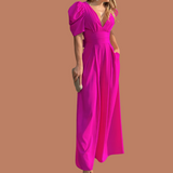 Casablanca stretch jumpsuit with pockets and sash included in cotton, polyester, lycra, 7 sizes from 36 to 48, 6 colors