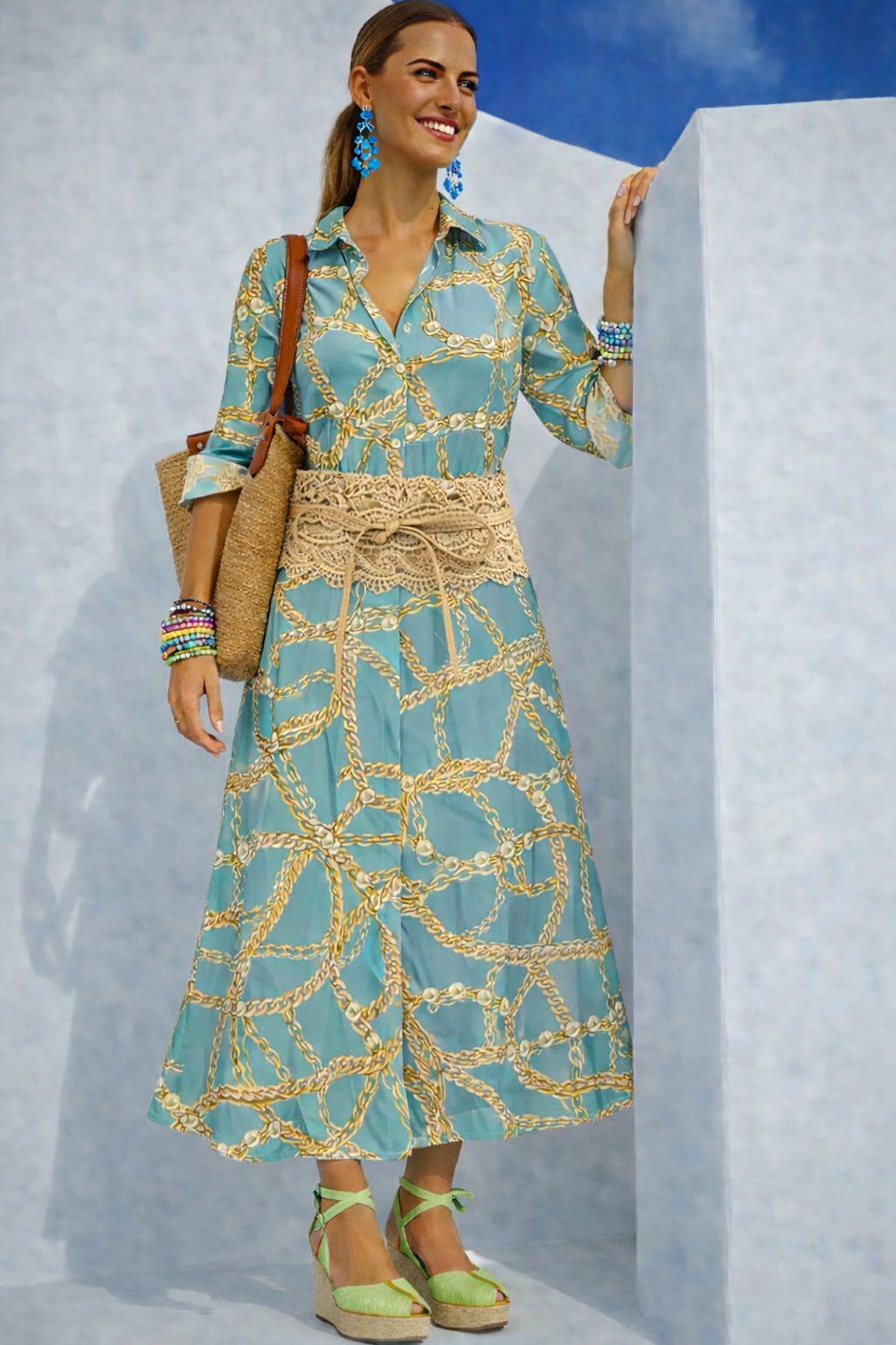 Vestido Casilda estampado camisero botones bolsillos, fajín incluido, tallas (36-52) (vídeo)