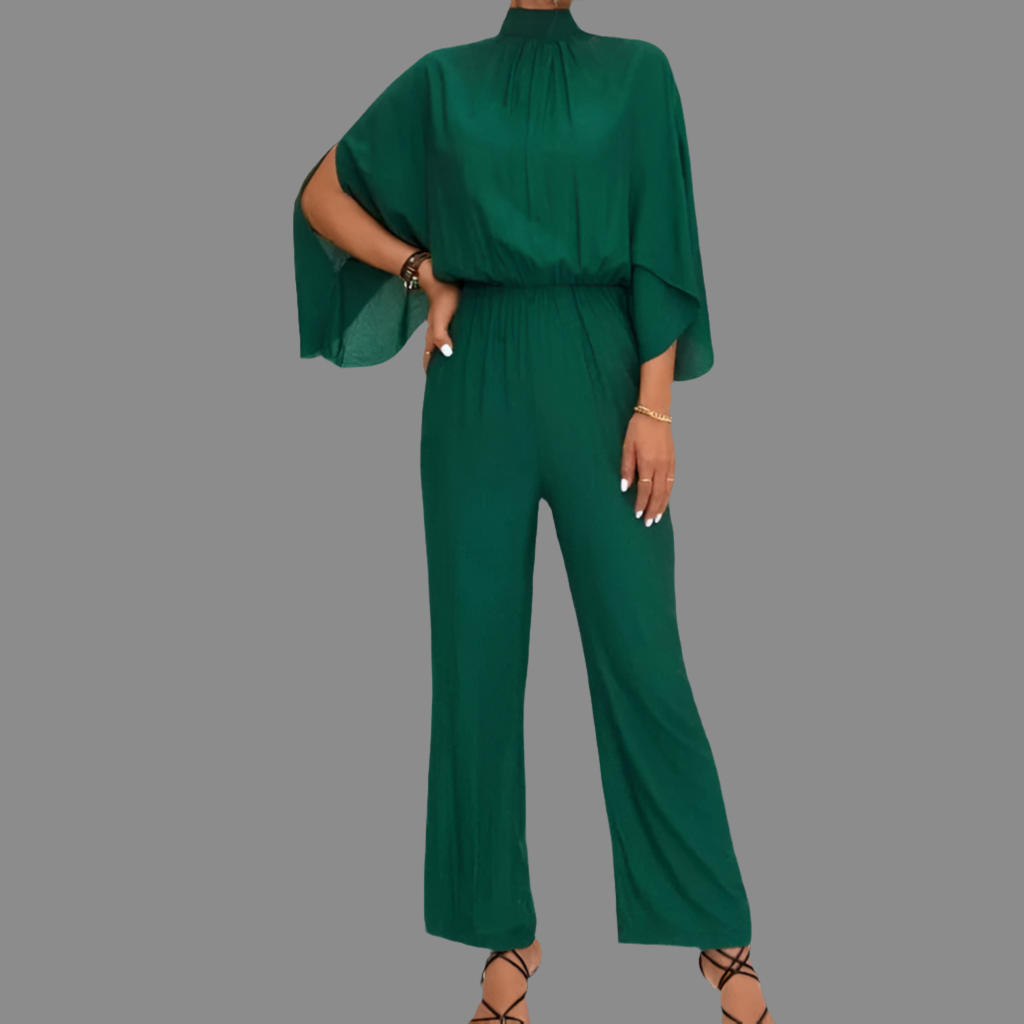 Andrea satin cape jumpsuit with pockets, 2 colors, 5 sizes