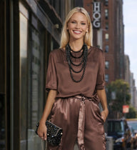 Billion set: satin top and elasticated trousers, 4 colors, sizes (36-48)