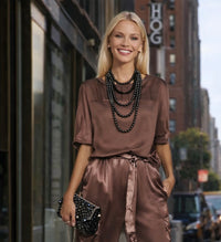 Conjunto Billion top y pantalón elástico satinado, 4 colores tallas (36-48)