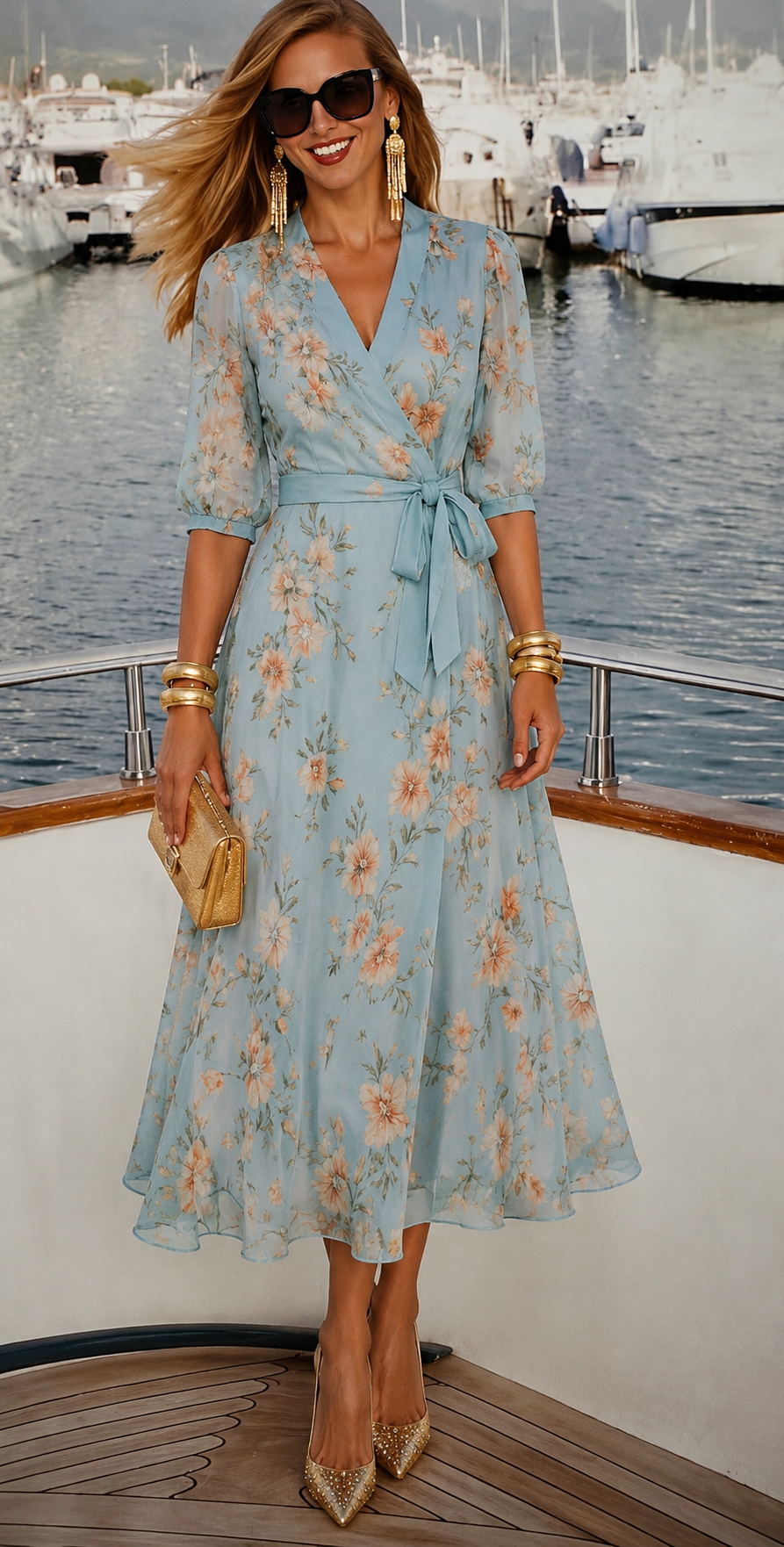 Capri crossover chiffon dress with chiffon sash and lining, sizes (34-50) video