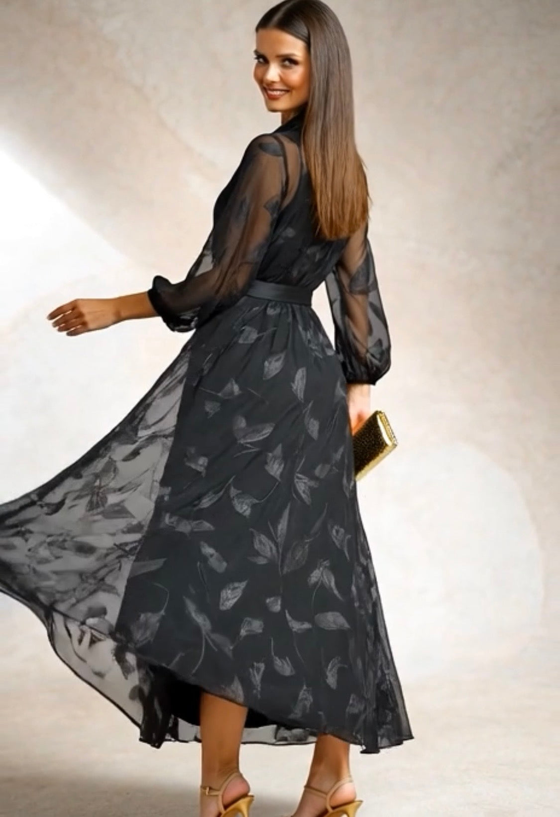 Vestido Night gasa patchwork forro, tallas (36-50) vídeo
