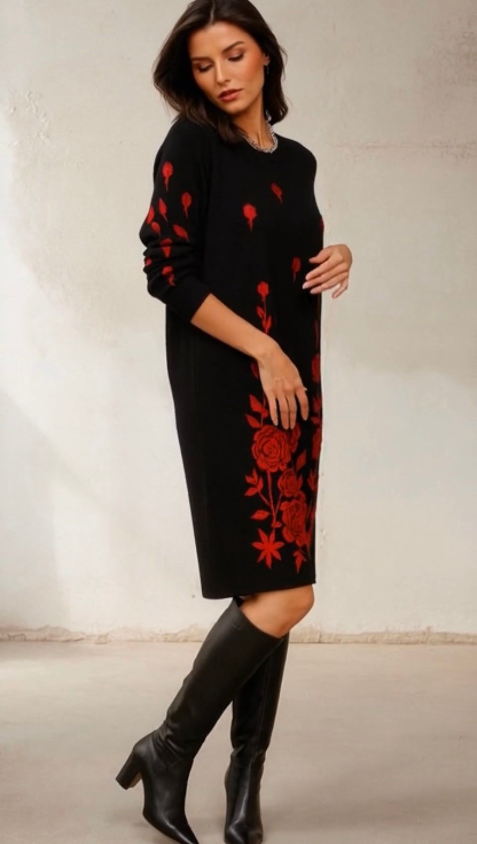 Barbara dress, cotton-lycra knit, below the knee, 4 colors, sizes (36–50)