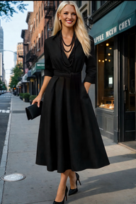 Madonna cotton dress with elasticated back waist, 3 solid colors, sizes (36-52)