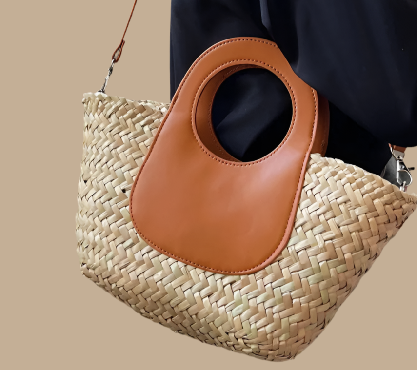 Caribbean bag in 2 raffia colors with zipper and shoulder strap