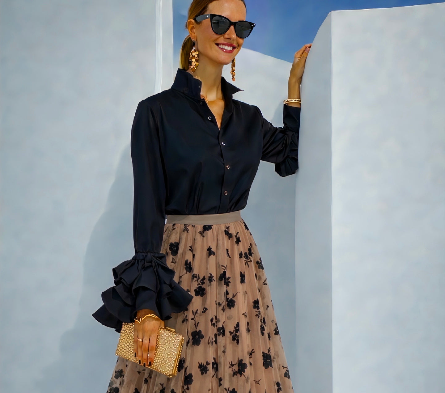 Embroidered Gin skirt with elasticated waist, 3 colours, one size elasticated waist (64cm to 110cm) video