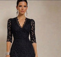 Vestido Amori negro bordado con forro, tallas (36-48)