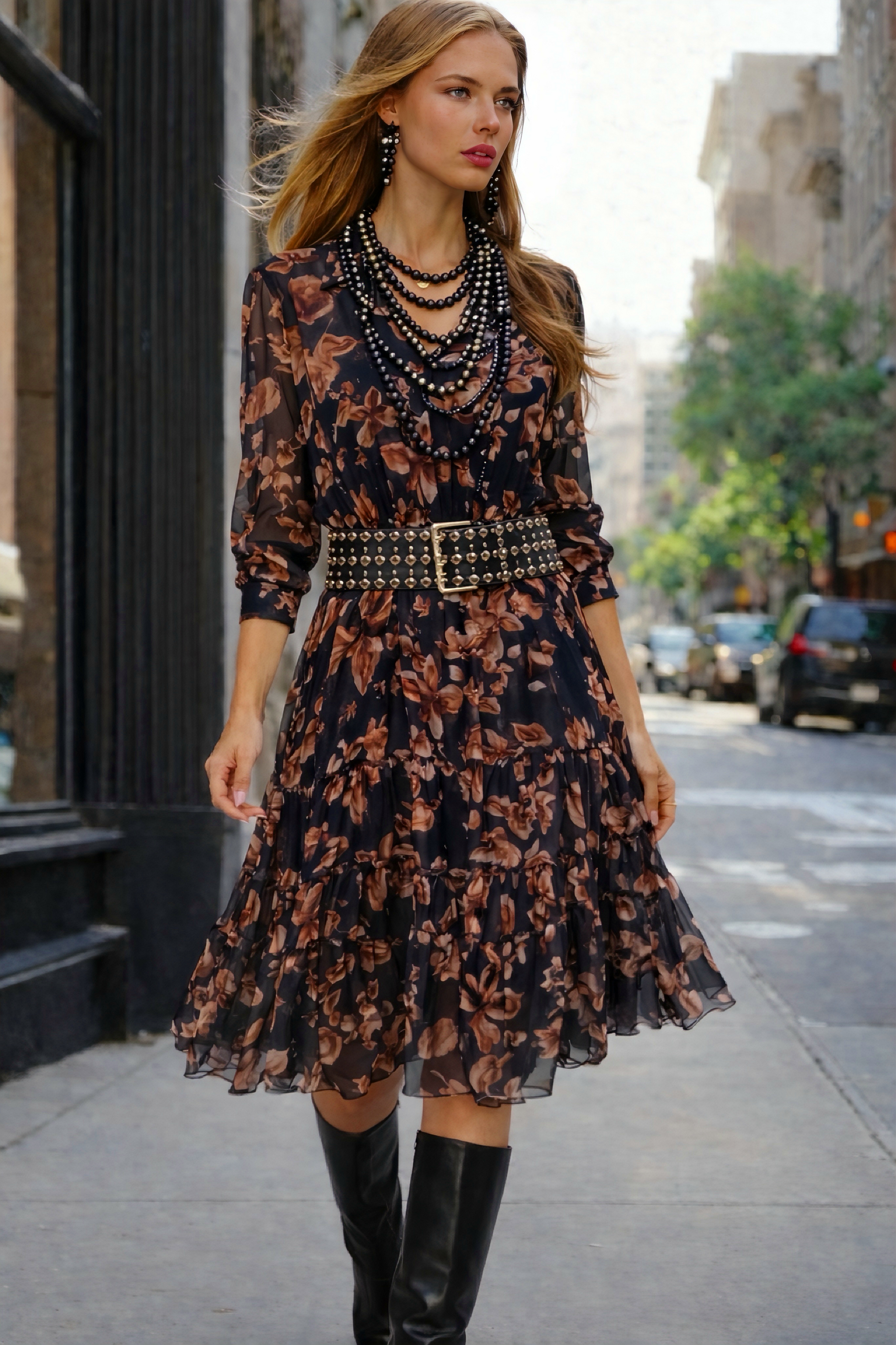 Vestido Lucky de gasa  con cinturón incluido (36-48)