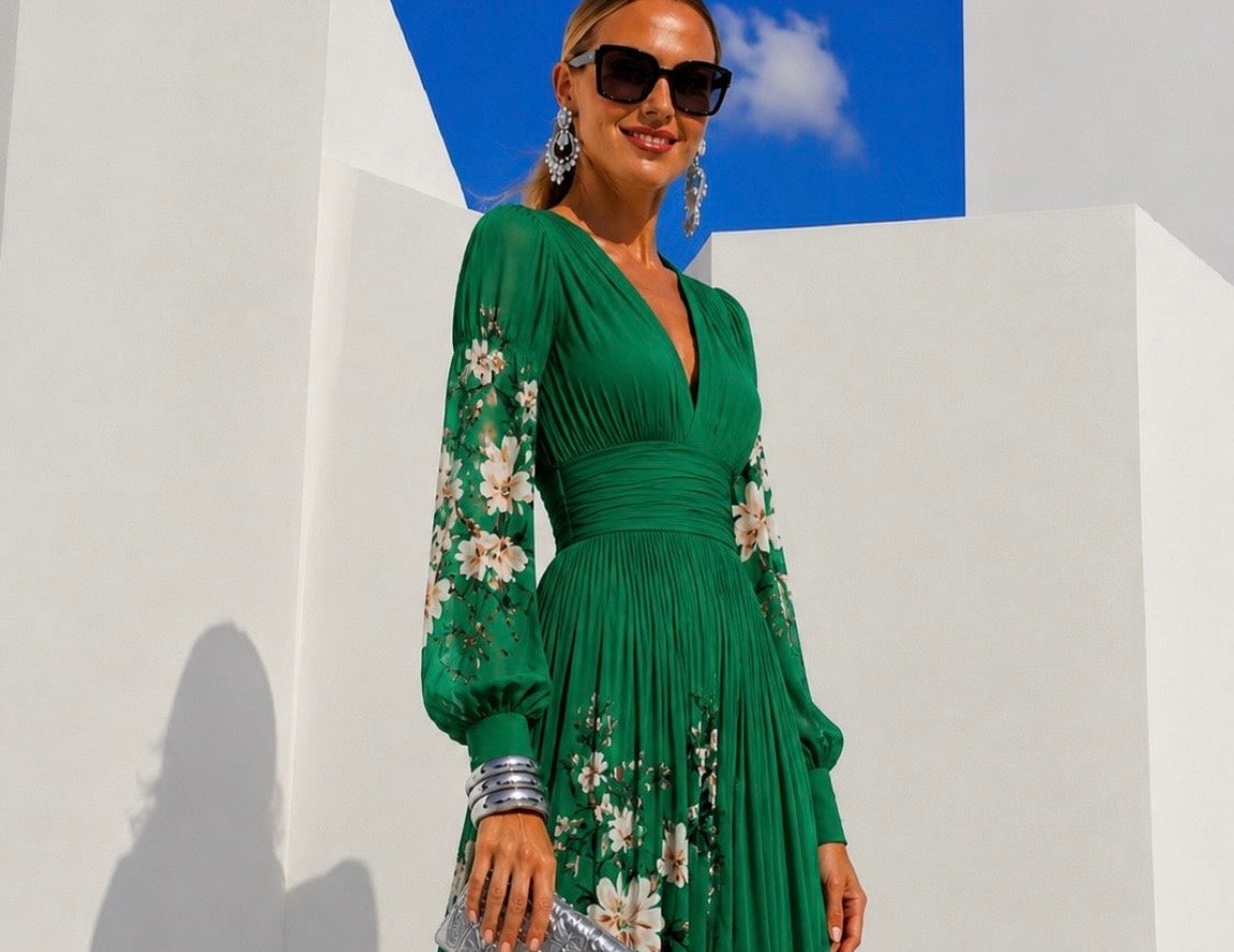 Suad pleated chiffon dress, 2 prints, sizes (34-48) video