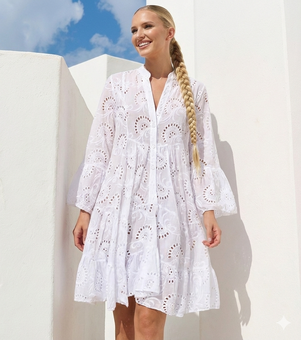 Happy embroidered shirt dress, 4 colors, sizes (36-50)
