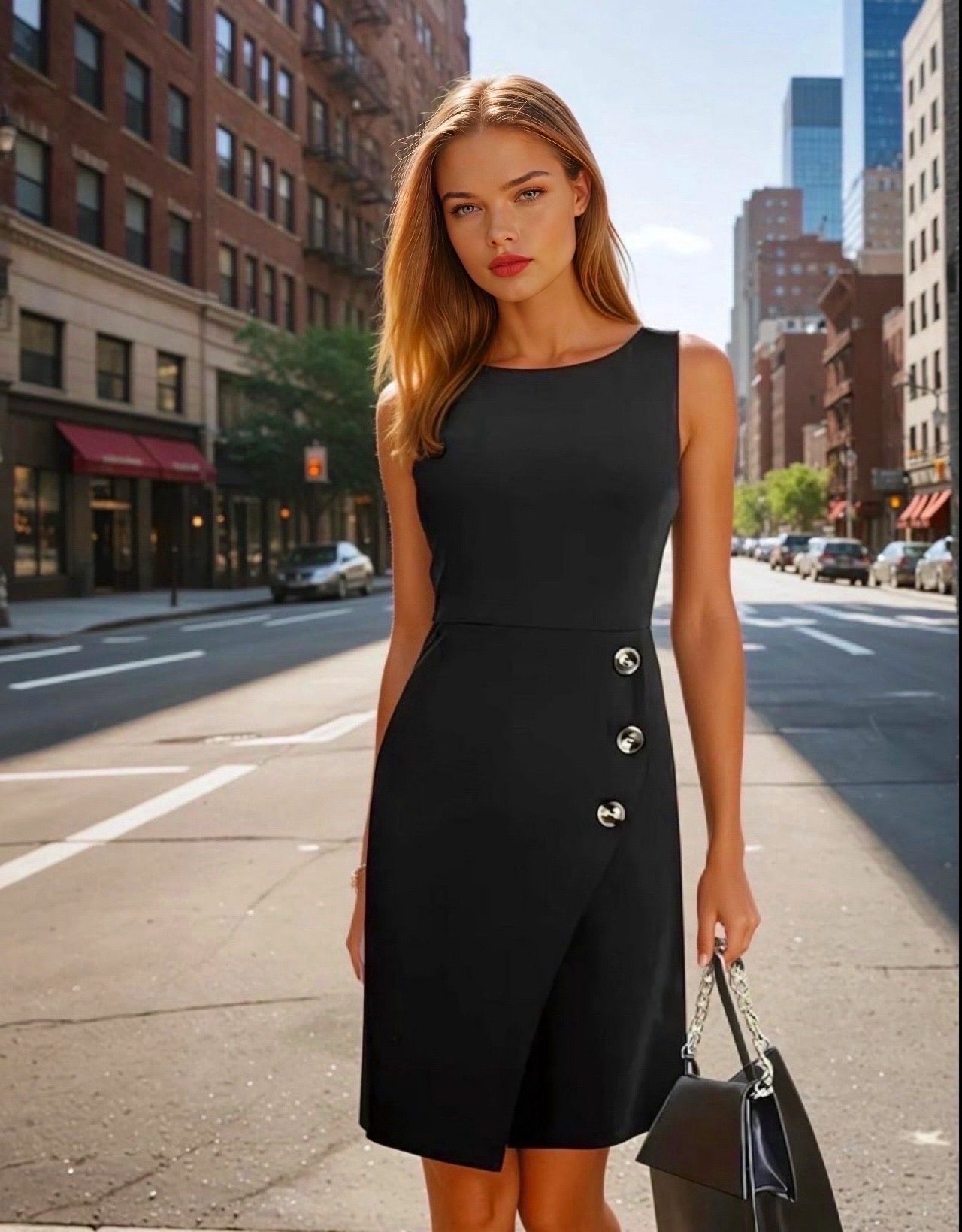 Black cocktail dress in cotton, viscose elastane, sizes (36-46)