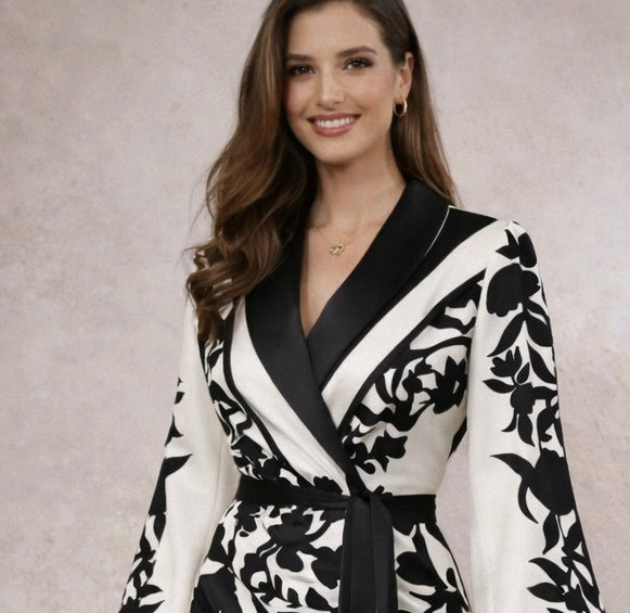 Vestido Michelle crepe gasa estampado con fajín largo, tallas (36-48) lo