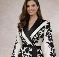 Vestido Michelle crepe gasa estampado con fajín largo, tallas (36-48) lo