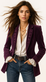 Blazer Romance terciopelo y bordados, 3 colores, tallas (36-48)