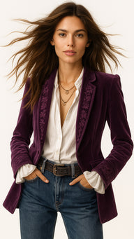 Blazer Romance terciopelo y bordados, 3 colores, tallas (36-48)