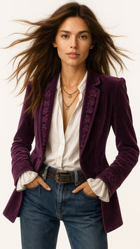 Blazer Romance terciopelo y bordados, 3 colores, tallas (36-48)