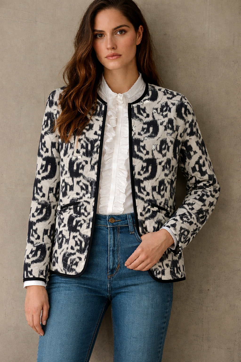 Chaqueta Opera acolchada de algodón con botones, 3 estampados, tallas (36-46)