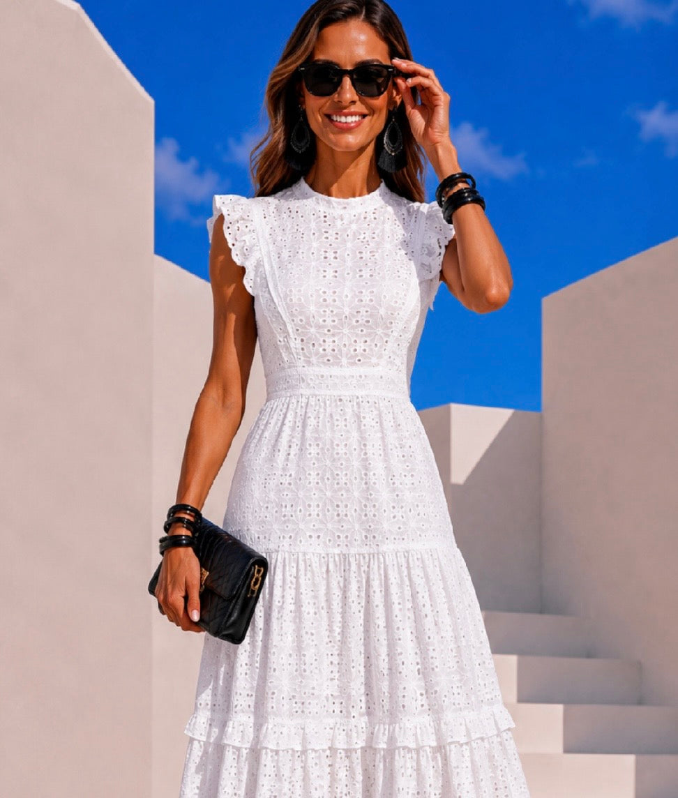 Marbella embroidered cotton dress, 3 colors, sizes (34-46)