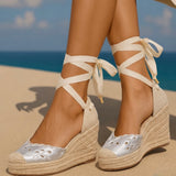 Oporto wedges, faux leather, 3cm and 7cm wedge, embroidered raffia, 3 colors, made in Spain (video)