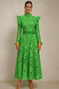 Kate embroidered and brocade dress with belt included, sizes (36-48) (video)