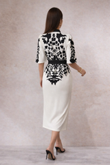 Vestido Carmina crepe estampado con fajín de algodón por debajo de la rodilla con fajín tallas (36-48)