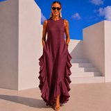 Puerto Rico Ruffled Linen Cotton Dress with Pockets, 5 colors (34-50) video