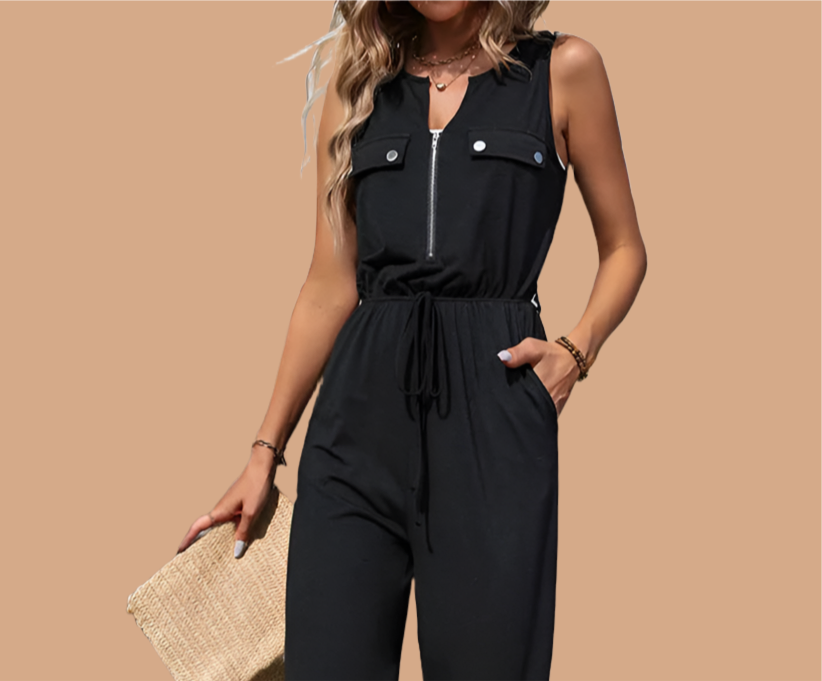 VICTORIA cotton lycra jumpsuit with pockets, 5 sizes