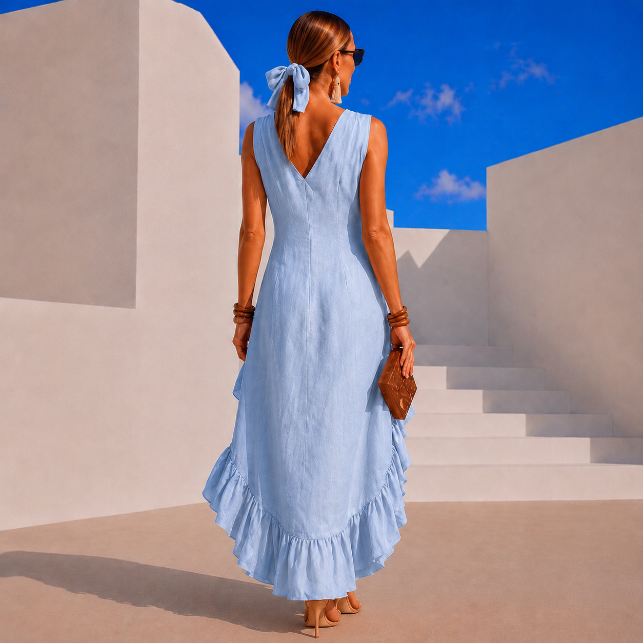 Vestido Costa cuello pico lino de algodón, 5 colores, tallas (34-50) video