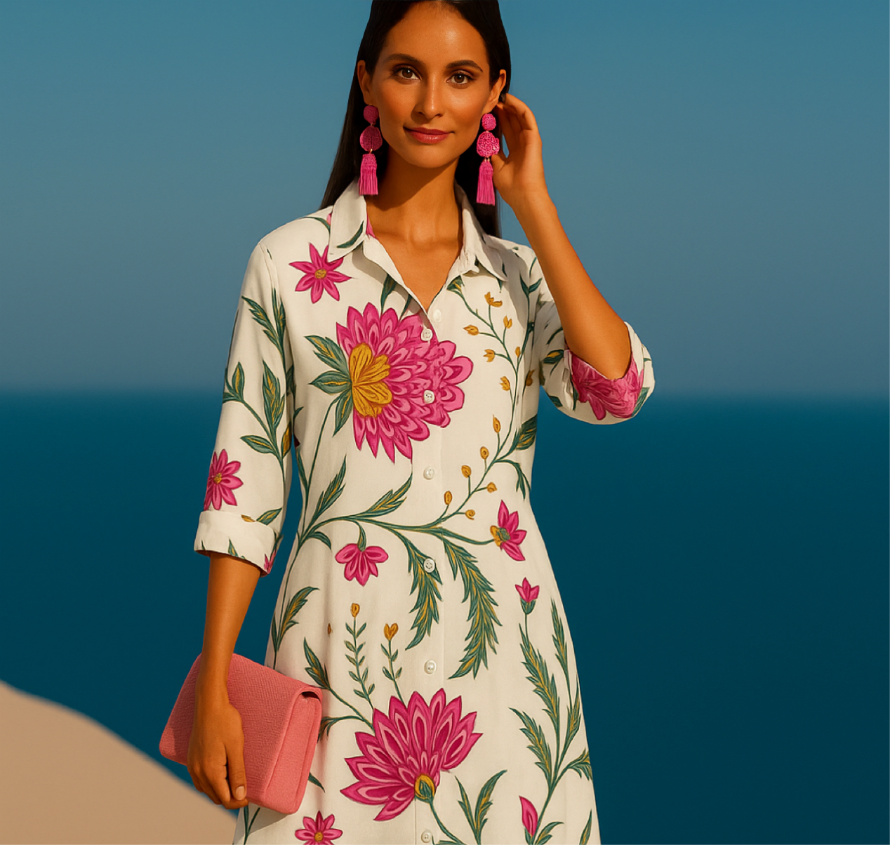 Amores shirt dress, 4 prints, sizes (36-52) see footwear section 25