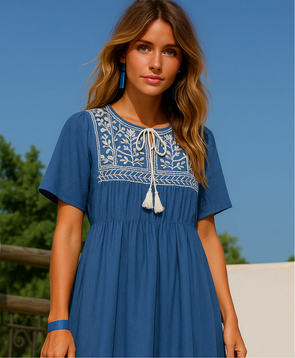 Up to -50% OFF HABIBI embroidered cotton dress, 4 colors, one size (38-46)