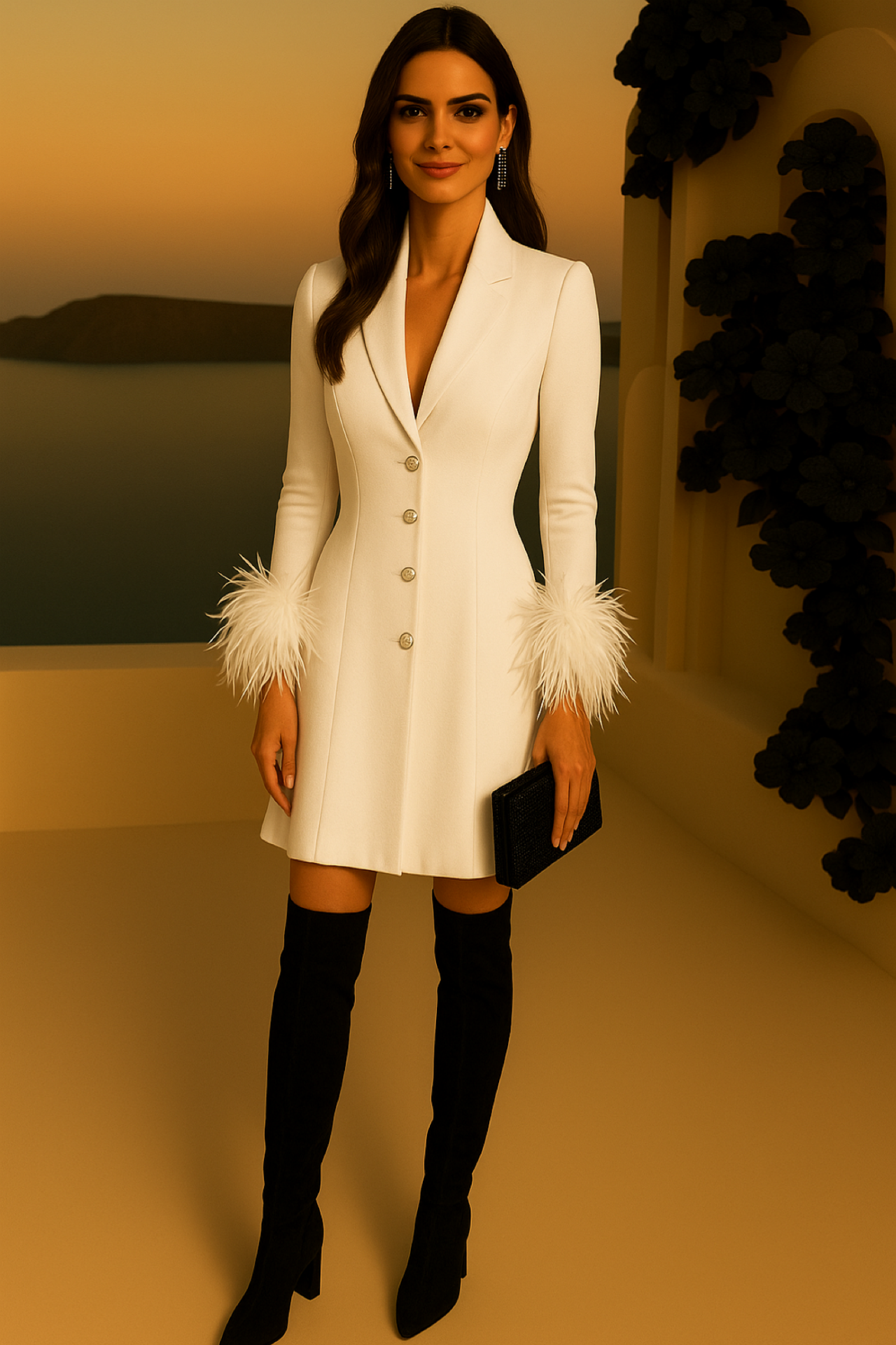 Black onyx dress in shiny cotton, with belt included, sizes (36-46)