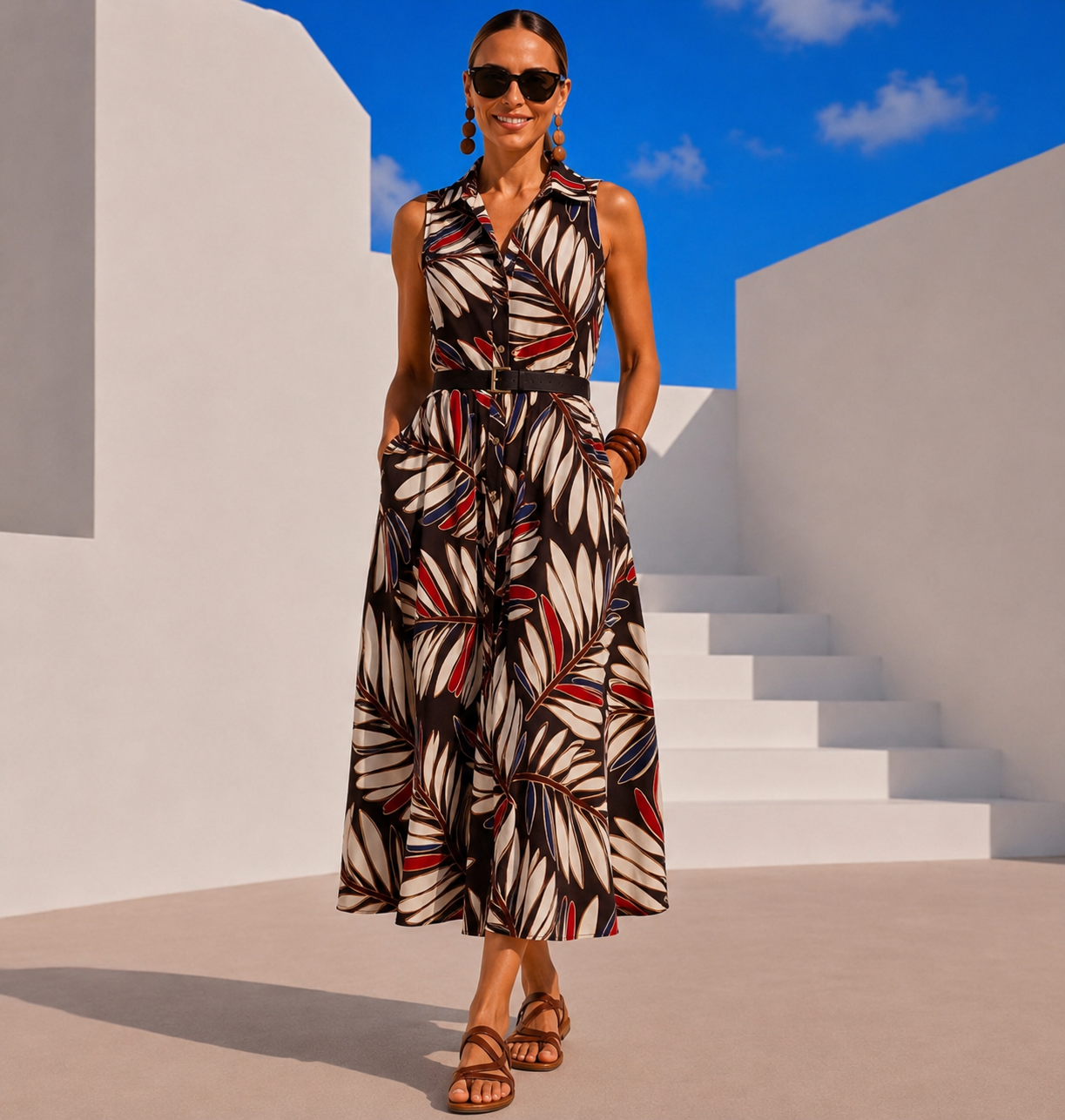 Vestido Salma Midi camisero estampado algodón, cinturón incluido tallas (34-46) vídeo