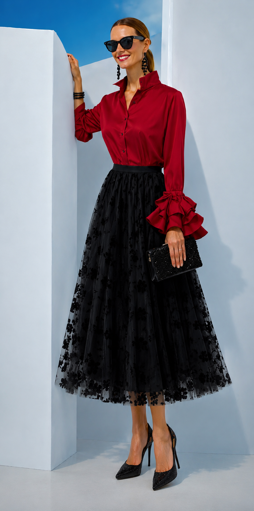 Embroidered Gin skirt with elasticated waist, 3 colours, one size elasticated waist (64cm to 110cm) video