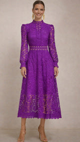 Bella dress in lace and embroidery with lining, 4 colors, sizes (36-48) (video)