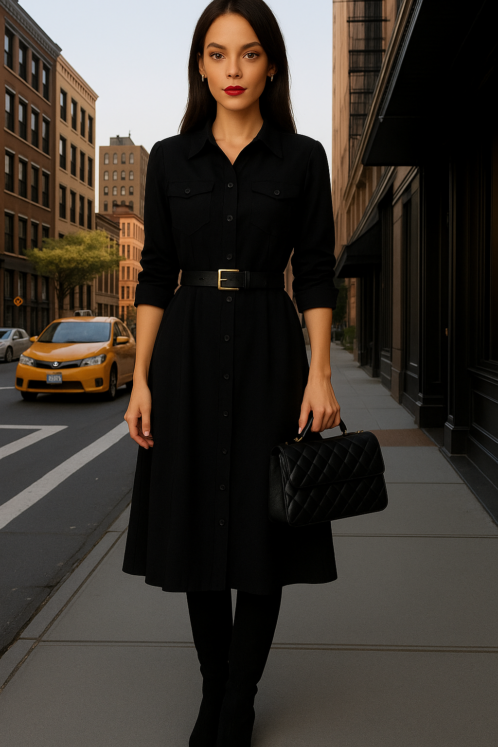 Francis shirt dress, including cotton lycra elastane belt, sizes (36-50) and 4 colors