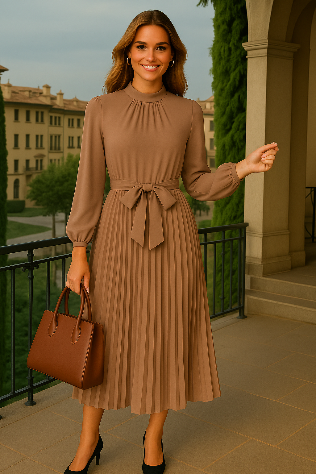 Vestido Grace plisado con fajín, 9 colores tallas (36-50) made in Portugal, alta calidad de tejido con forro interior