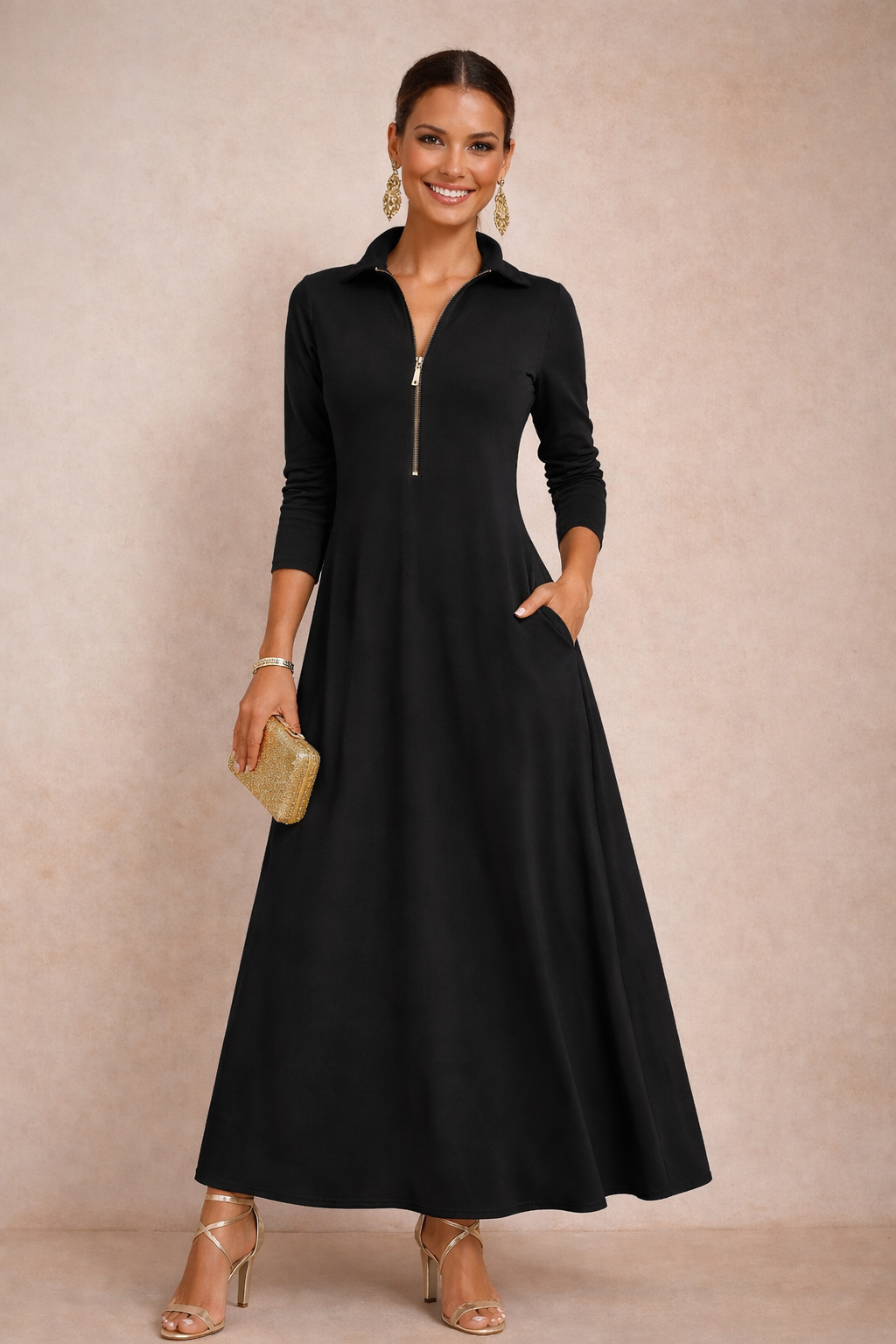 Pepa dress with zipper, cotton knit, lycra, elastane, 4 colors, sizes (36-48)