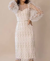 Hillary embroidered dress, tulle lace with belt, 5 colors, sizes (36-46)