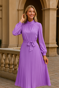 Vestido Grace plisado con fajín, 9 colores tallas (36-50) made in Portugal, alta calidad de tejido con forro interior