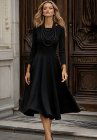 Silvia dress in cotton lycra elastane crepe with flared skirt, 3 colors, sizes (36-46)video
