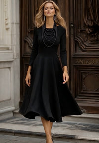 Silvia dress in cotton lycra elastane crepe with flared skirt, 3 colors, sizes (36-46)video