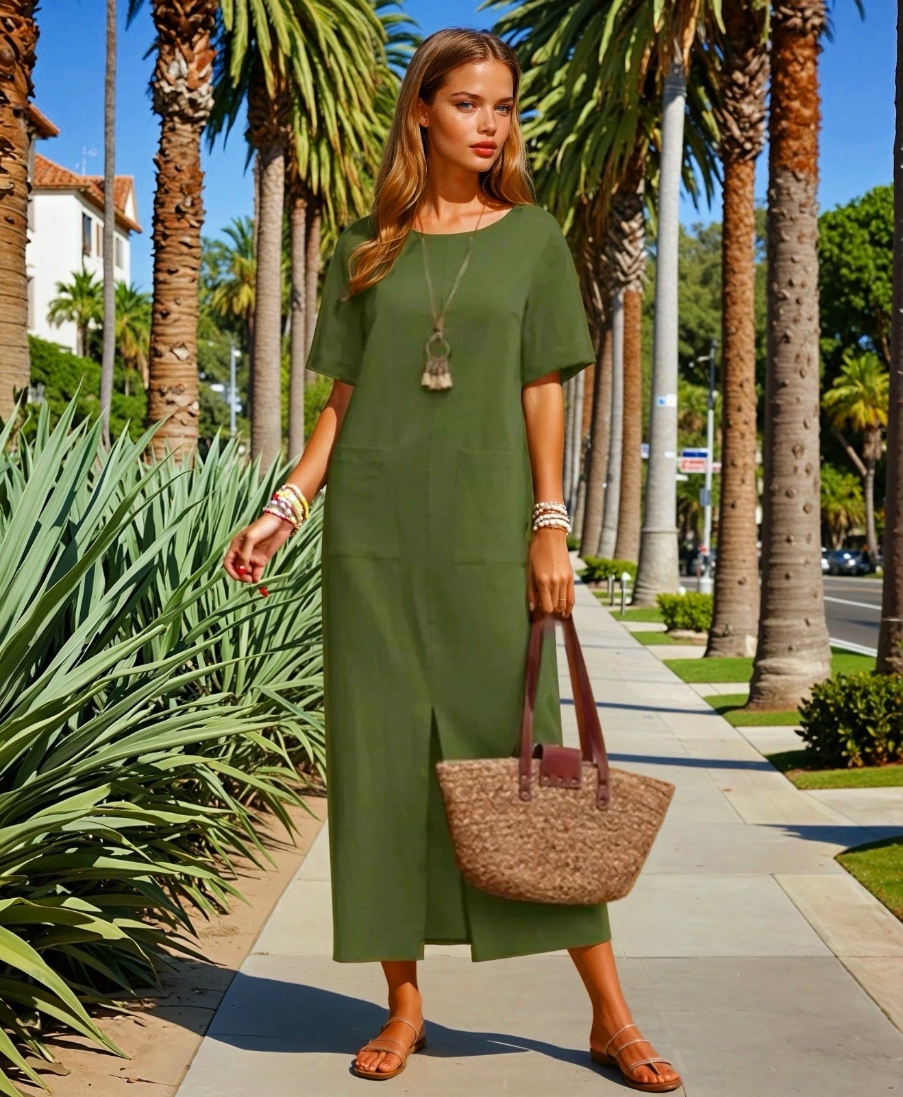 Remy cotton linen dress with pockets, 4 colors, sizes (36-52)
