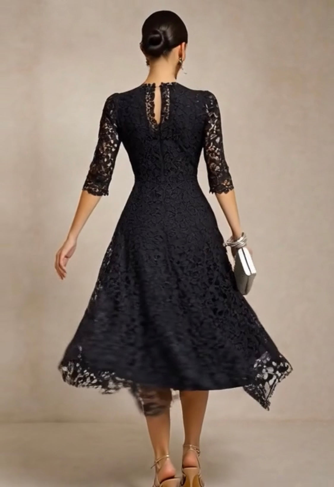Vestido Amori negro bordado con forro, tallas (36-48)