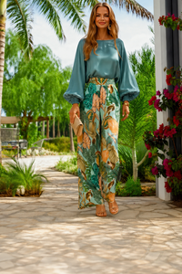 Conjunto ⭐️ Caribe verde,  bula+pantalon con cintura elástica, tallas (36-50) vídeo
