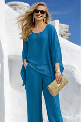 Conjunto 2 piezas  Casilda satinado gasa amplio, 4 colores, tallas (36-50) (vídeo)