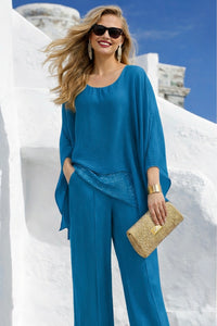 Conjunto 2 piezas  Casilda satinado gasa amplio, 4 colores, tallas (36-50) (vídeo)