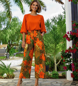 Orange Caribbean set ⭐️, blouse+pants, elasticated waist, sizes (36-50)