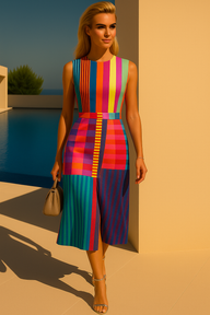 -40% OFF Vestido Moon algodón licra, estampado con fajín, tallas (36-50) made in Oporto