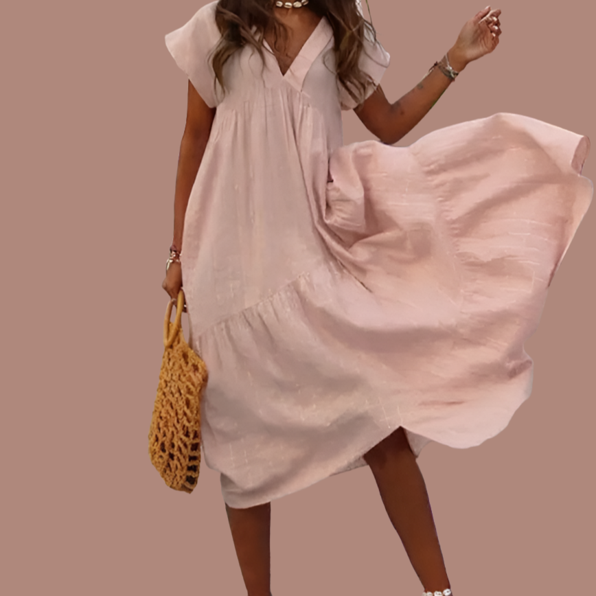 Dancing dress in 100% cotton and linen, 7 colors, 8 large sizes